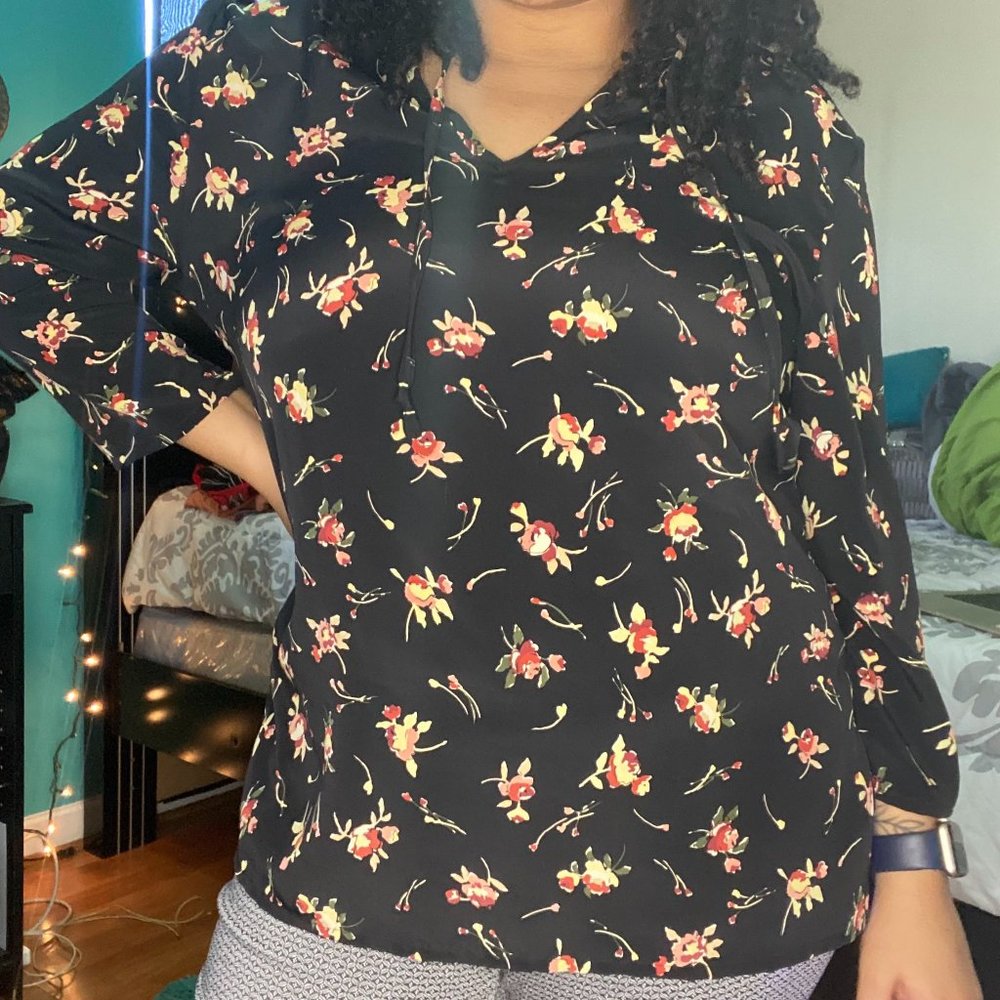 Flower Print Silky Blouse